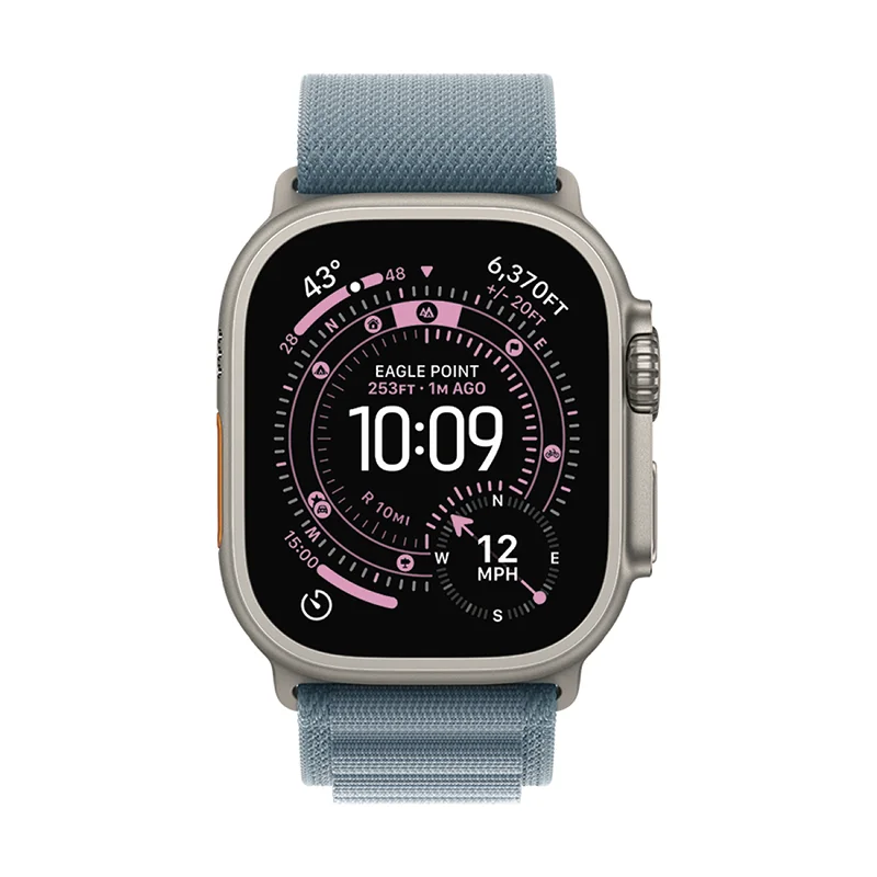 Apple 49mm Light Blue Alpine Loop - Large - Natural Titanium Finish - Image 3
