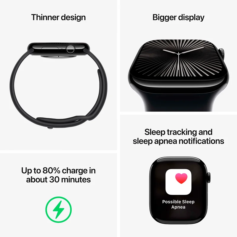 Apple Watch Series 10 GPS 42mm Jet Black Aluminium Case with Black Sport Band - S/M - Image 3