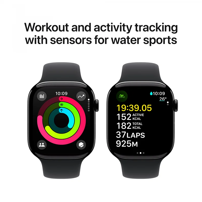 Apple Watch Series 10 GPS 42mm Jet Black Aluminium Case with Black Sport Band - S/M - Image 4