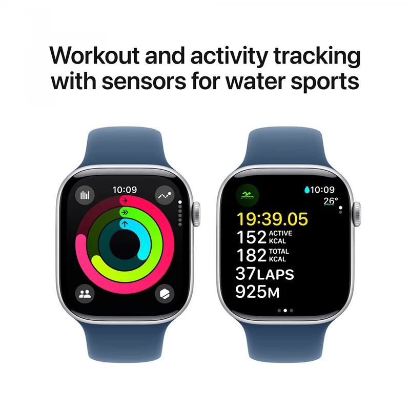Apple Watch Series 10 GPS + Cellular 42mm Silver Aluminium Case with Denim Sport Band - S/M - Image 4