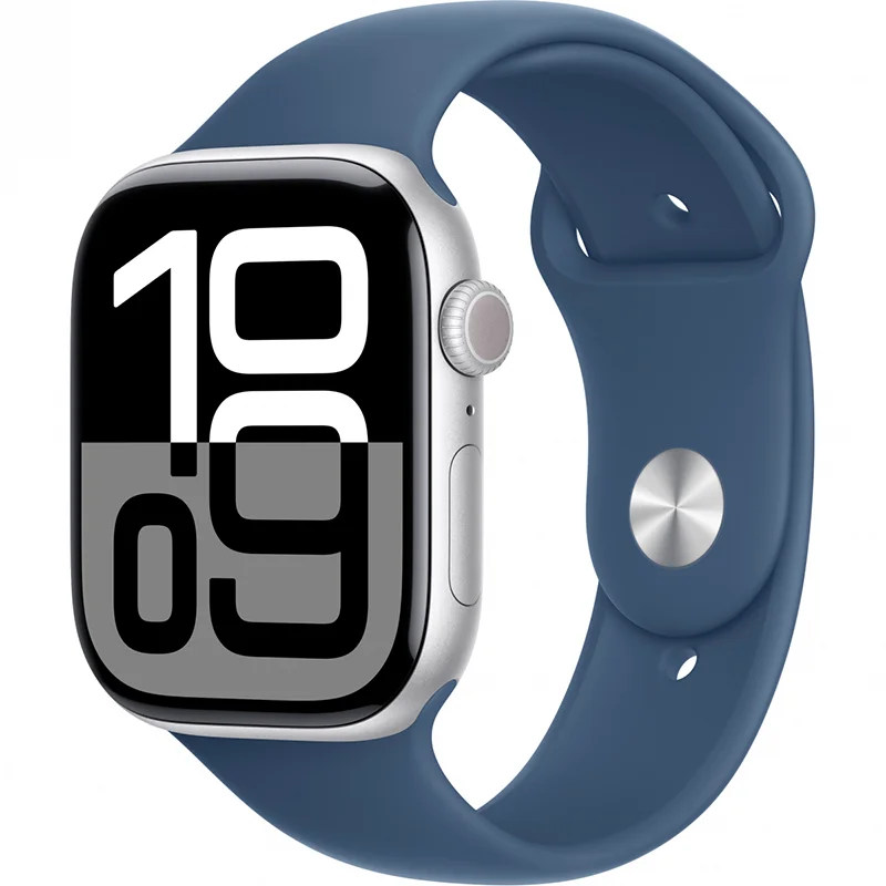 Apple Watch Series 10 GPS + Cellular 46mm Silver Aluminium Case with Denim Sport Band - M/L - Image 2