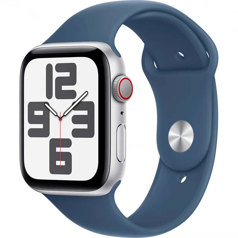 Apple Watch SE GPS + Cellular 44mm Silver Aluminium Case with Denim Sport Band - M/L
