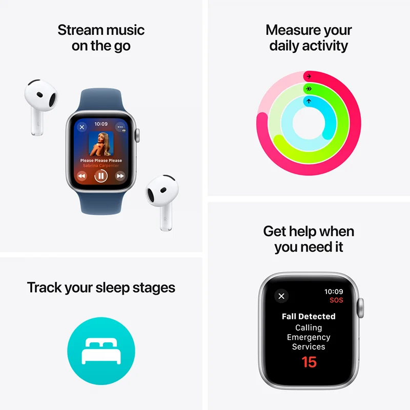 Apple Watch SE GPS + Cellular 44mm Starlight Aluminium Case with Starlight Sport Band - S/M - Image 3