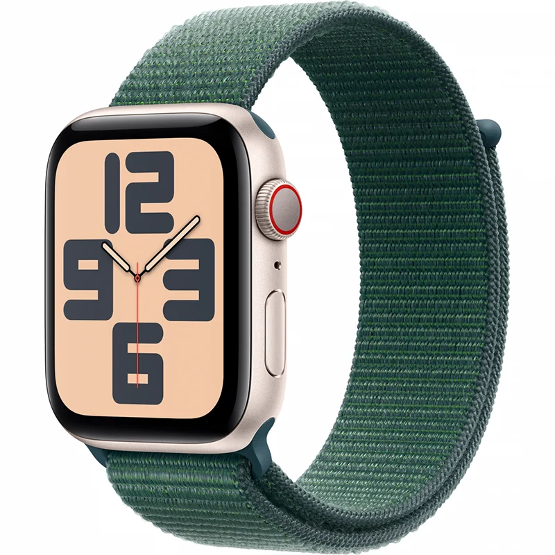 Apple Watch SE GPS + Cellular 44mm Starlight Aluminium Case with Lake Green Sport Loop