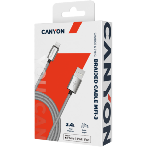 CANYON cable MFI-3 Lightning 12W 1m Grey