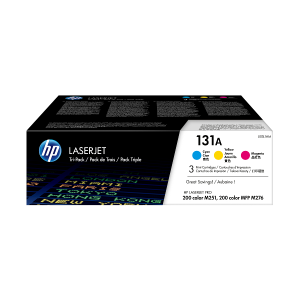 HP 131A 3-pack Cyan/Magenta/Yellow Original LaserJet Toner Cartridges,Per cartridge: 1,800 pages cyan, 1,800 pages magenta, 1,800 pages yellow