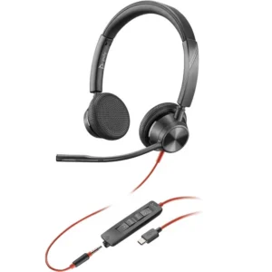 HP Poly Blackwire 3325 Stereo USB-C Headset (8X221AA) – Includes 3.5mm Plug & USB-C/A Adapter (UC)