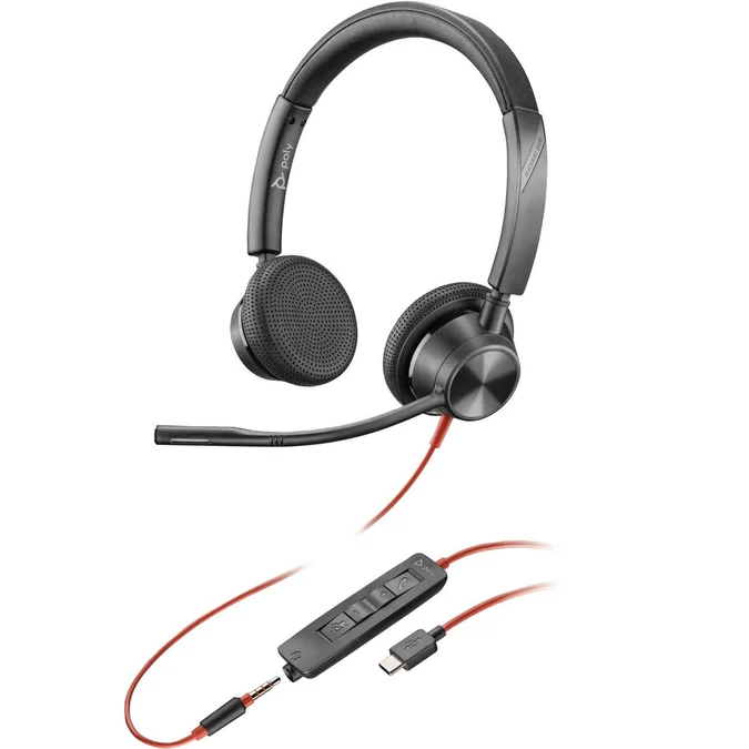 HP Poly Blackwire 3325 Stereo USB-C Headset (8X221AA) – Includes 3.5mm Plug & USB-C/A Adapter (UC)