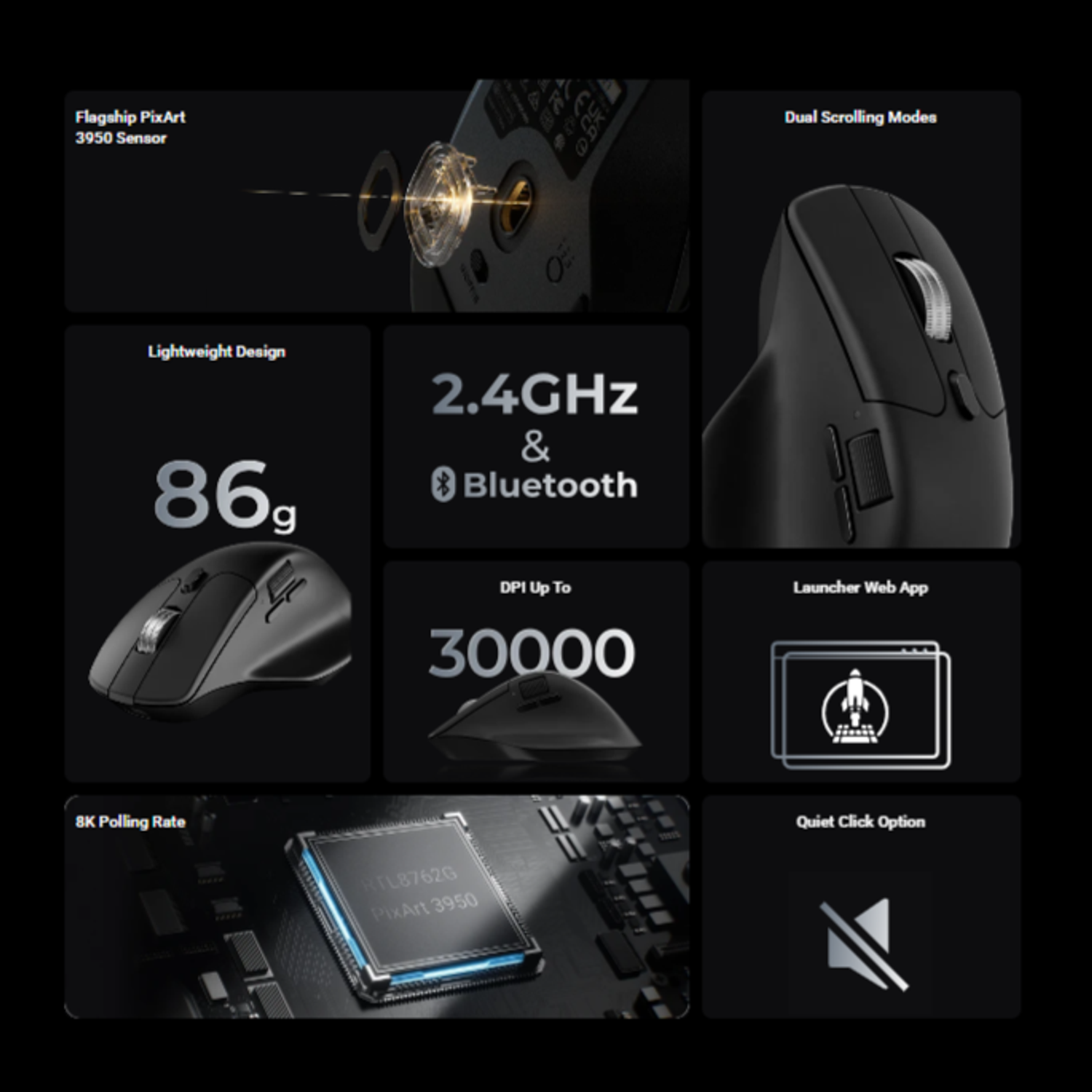 Keychron M6S-B72 1K Wireless Mouse (BT/2.4GHz/Wired) - Black - Image 9