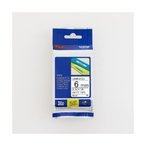 Brother 6MM Black on White Laminated tape