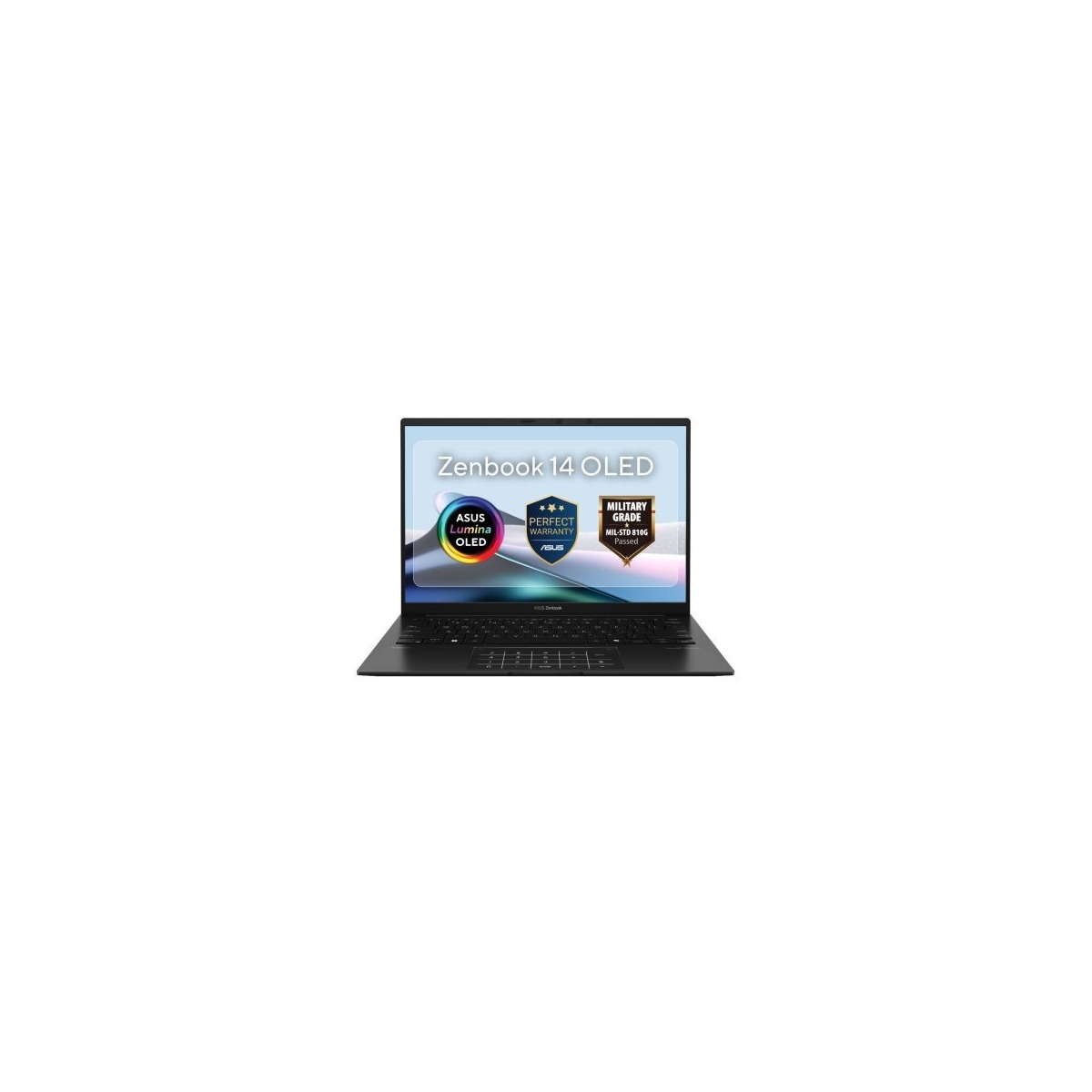 ASUS Zenbook / 14.0 OLED WUXGA(WU) 1920X1200 16:10 / AI 7 445 / LPDDR5X 16GB ( 16GB LPDDR5X on board ) / 1TB PCIE G4 SSD / AMD Radeon Graphics / Backlit Chiclet Keyboard Precision touchpad support Number Pad / Sleeve / Black / Windows 11 Home / 1YR PUR Warranty