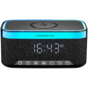 Volkano Radiant 2 Alarm Clock with Wireless Charging and Speaker - Black