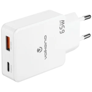 Volkano Potent Duo series 65W Dual USB and USB-C PD Compact Wall Charger