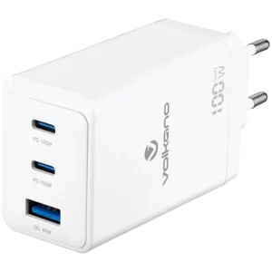 Volkano WattPro Series Triple Port 100W GaN Wall Charger - White