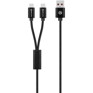 Amplify Linked Series USB to 2 x USB-C Braided Cable 60W 1.2m - Black