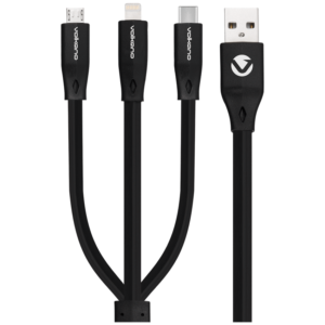 Volkano Slim Series Flat PVC 3-in-1 (Type-C / Lightning / Micro) Cable 30W 1m- Black