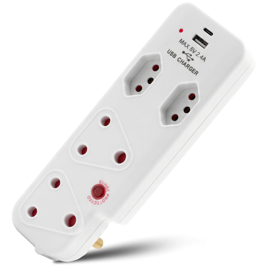 Ellies 4 Way Surge adaptor with type C + USB - WT
