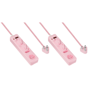Switched 2x 4 Way Surge Multiplug 3M Braided Cord Pink