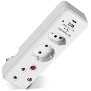 Switched 3-Way Medium Surge Adaptor - Schuko with Type-C + USB