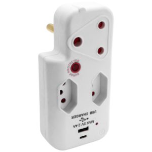 Switched 3-Way Medium Surge Adaptor with Type-C + USB - White