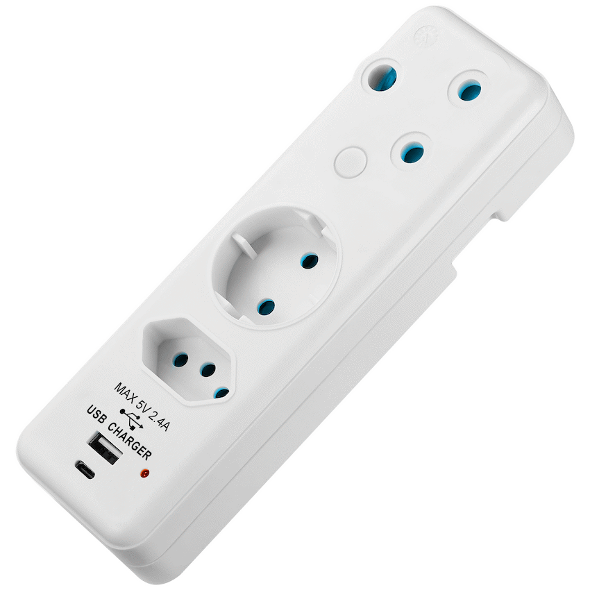Switched 3-Way Schuko Adaptor with Type C + USB - Image 2