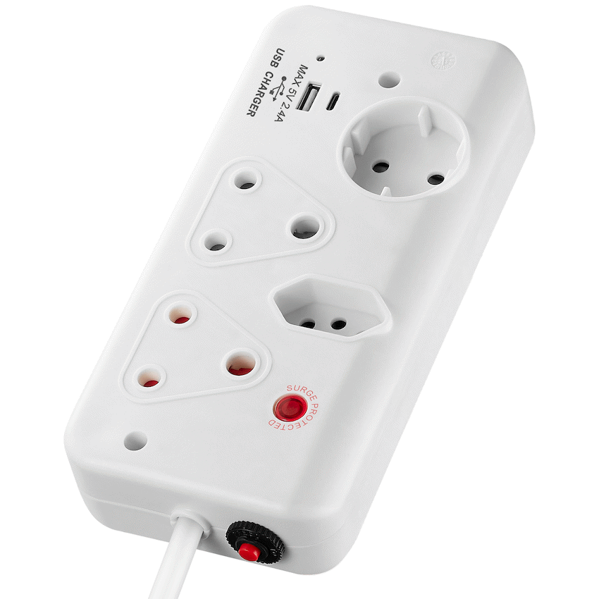 Switched 4-Way with 1x Type-C + 1x USB 2.4a Socket Medium Surge-Protected 0.5m - Image 2