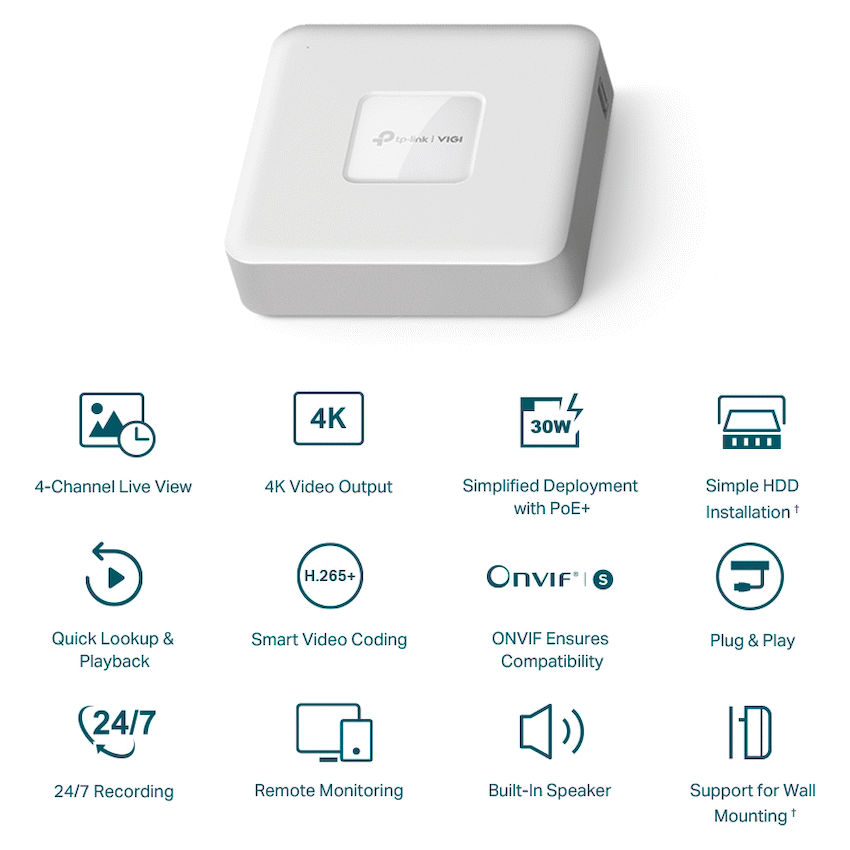 TP-Link Vigi NVR1104H-4P 4 Channel PoE Network Video Recorder - Image 2