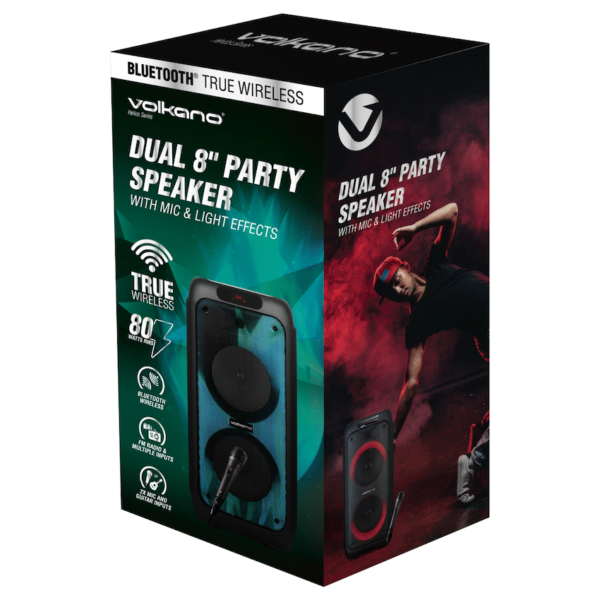 Volkano Helios Series Dual 8" Party Speaker with Microphone & Light Effects - Image 2