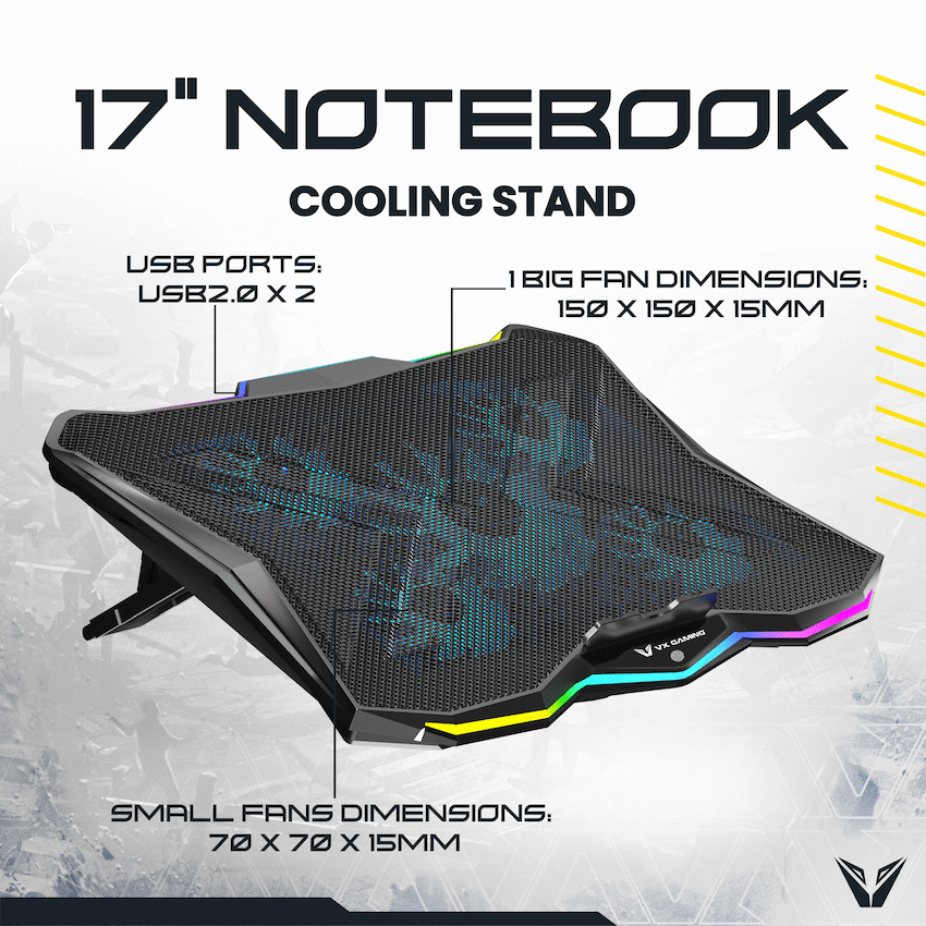 VX Gaming Boreas Series 5-Fan 17" Notebook Cooling Stand - Image 3