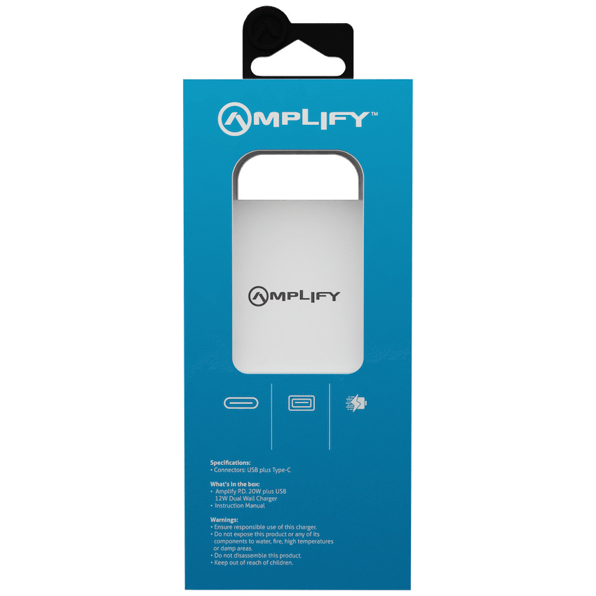 Amplify P.D. 20w Plus USB 12w Dual Wall Charger - White - Image 3