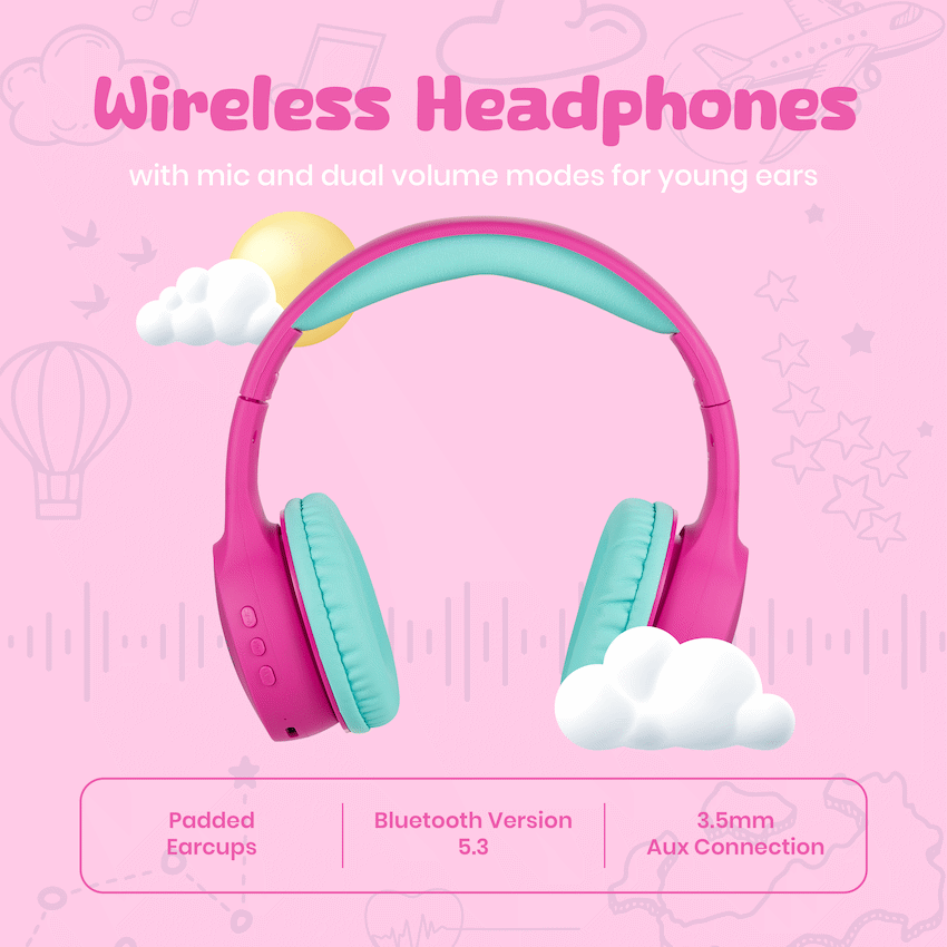 Volkano Kids Atlas Bluetooth Padded Headphones with dB Switch Function - Image 3
