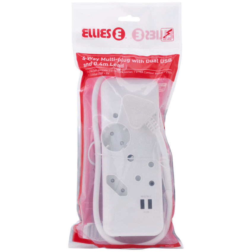 Ellies 4-Way Multiplug - 2 x USB 2.4a - 0.4m - Image 4