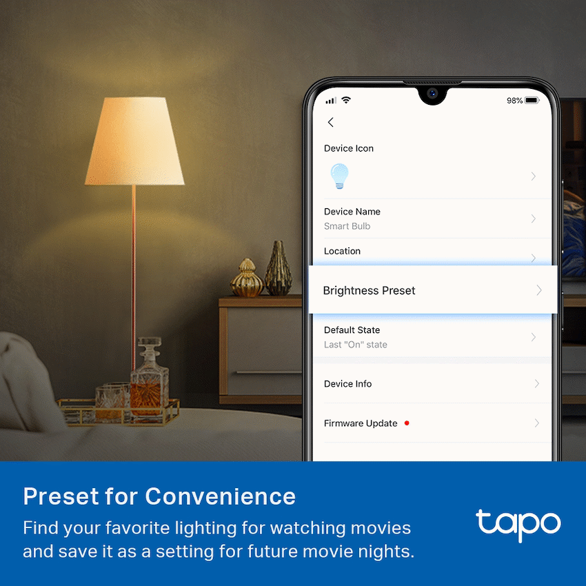 TP-Link Tapo L510B 8.7W Smart Wi-Fi Warm White Light Bulb, Dimmable, A60, B15 - Image 4