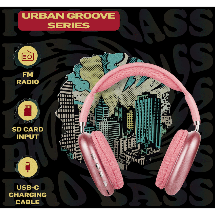 Pro Bass Urban Groove Series Bluetooth Headphones - Pink - Image 4