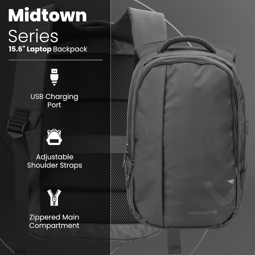Volkano Midtown 15.6" Laptop Backpack - Black - Image 5