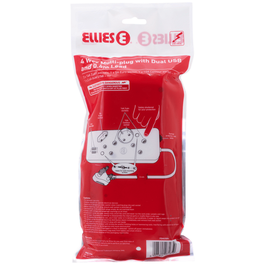 Ellies 4-Way Multiplug - 2 x USB 2.4a - 0.4m - Image 5