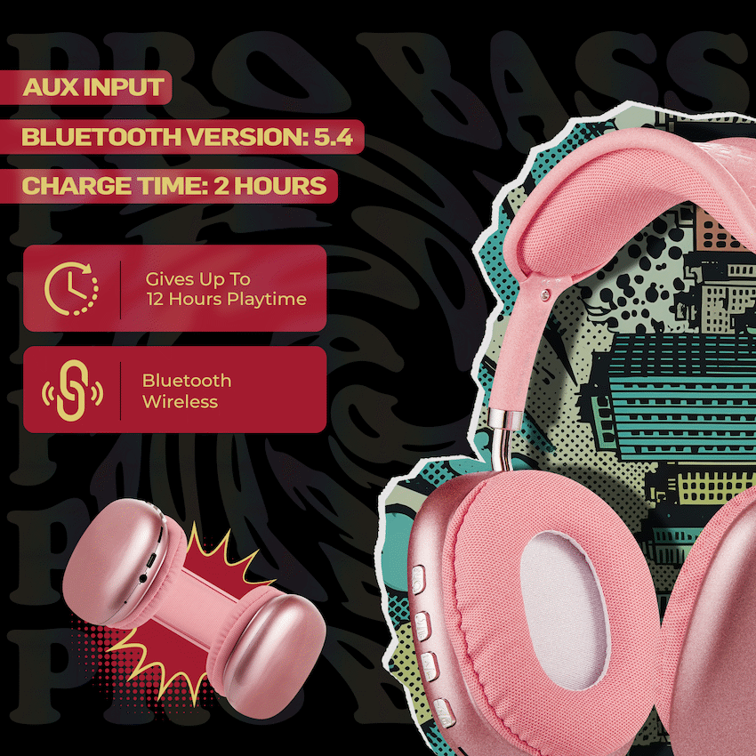 Pro Bass Urban Groove Series Bluetooth Headphones - Pink - Image 5