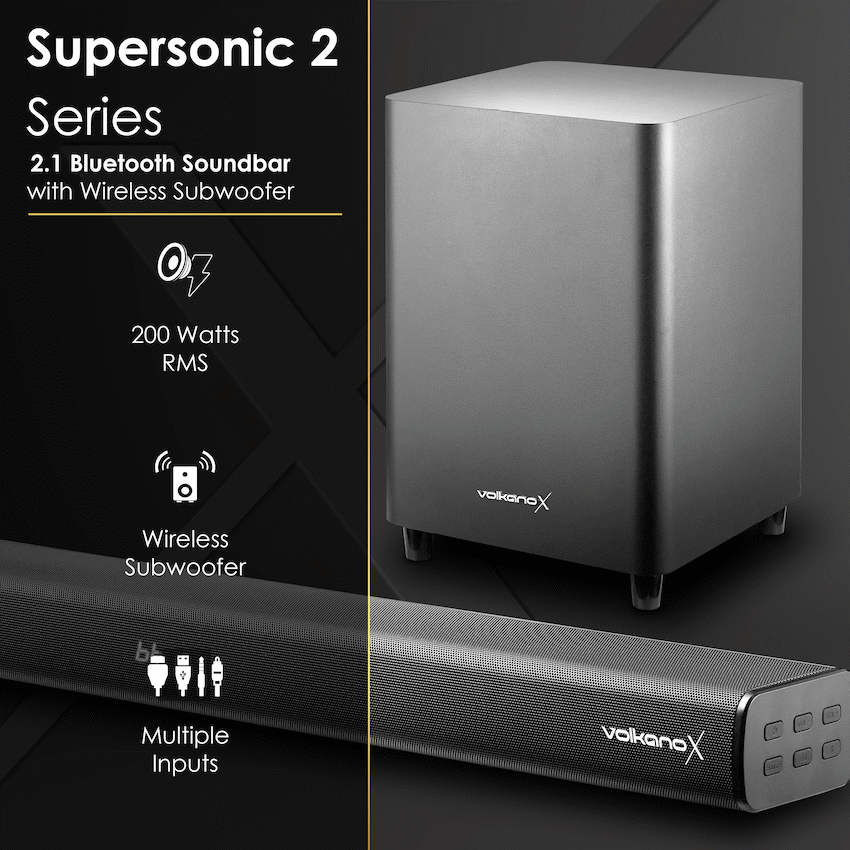 VolkanoX Supersonic 2 Series 2.1 200w Soundbar System with Wireless Subwoofer - Black - Image 5