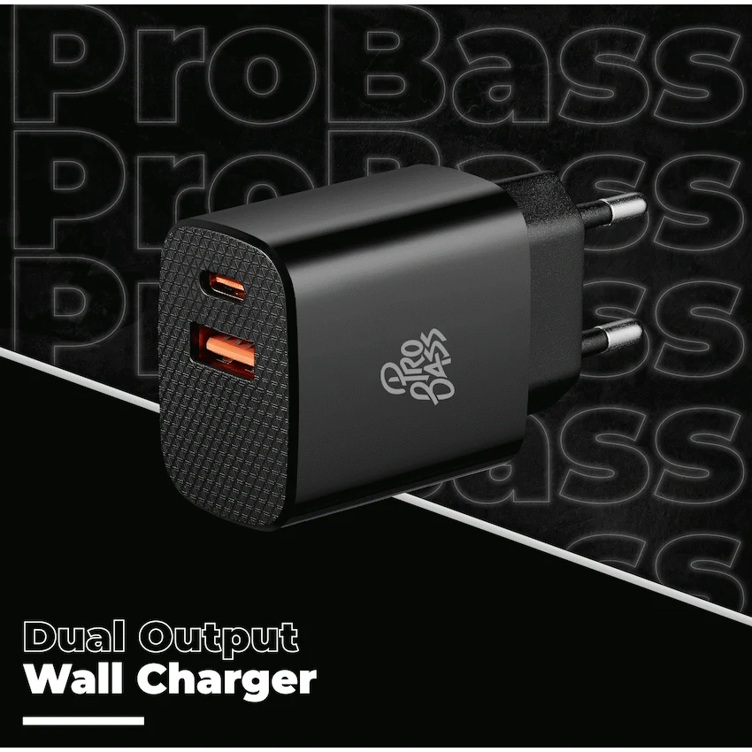 Pro Bass PowerCharge Series 12w Dual USB and Type-C Wall Charger - Black - Image 5