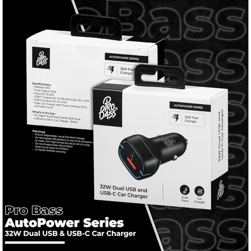 Pro Bass AutoPower Series 32w Dual USB and Type-C Car Charger - Image 6