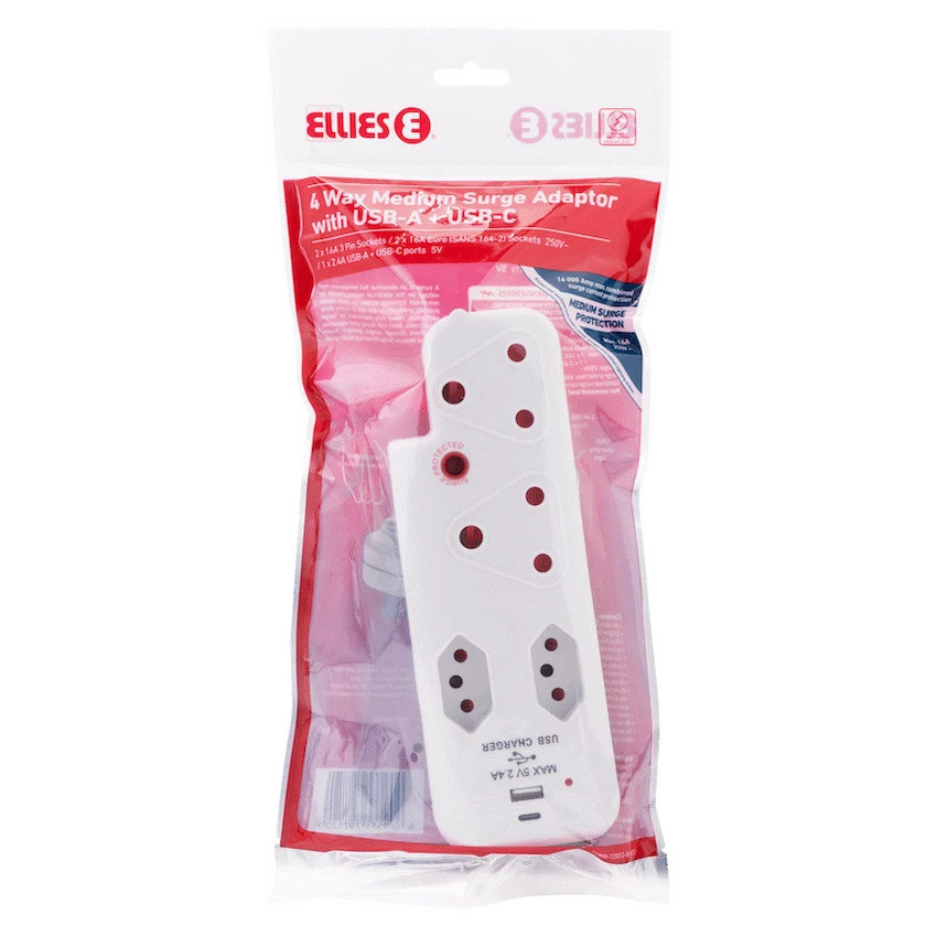 Ellies 4 Way Surge adaptor with type C + USB - WT - Image 6