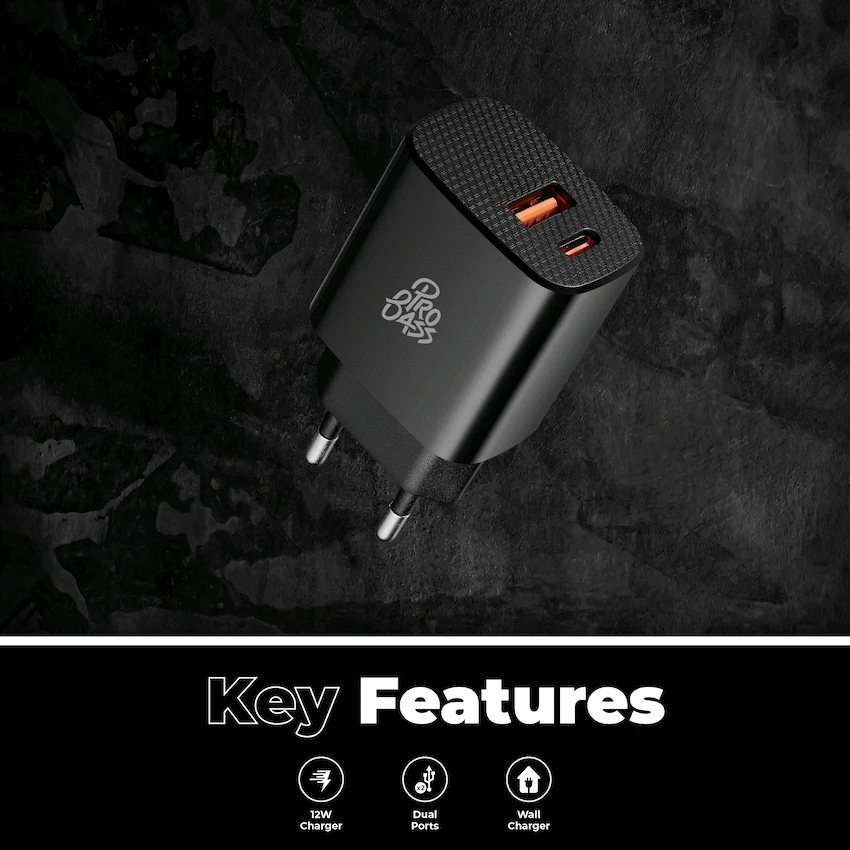 Pro Bass PowerCharge Series 12w Dual USB and Type-C Wall Charger - Black - Image 6