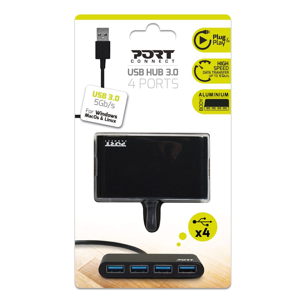 Port Designs USB3.0 to 4 x USB3.0 5Gbps 4 Port Hub - Black - Image 5