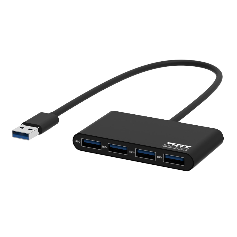 Port Designs USB3.0 to 4 x USB3.0 5Gbps 4 Port Hub - Black