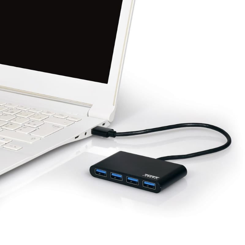 Port Designs USB3.0 to 4 x USB3.0 5Gbps 4 Port Hub - Black - Image 2