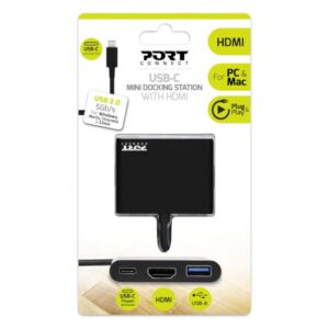 Port Designs USB Type-C to 1 x HDMI|1 x USB3.0|1 x Type-C 60W PD Dock - Black
