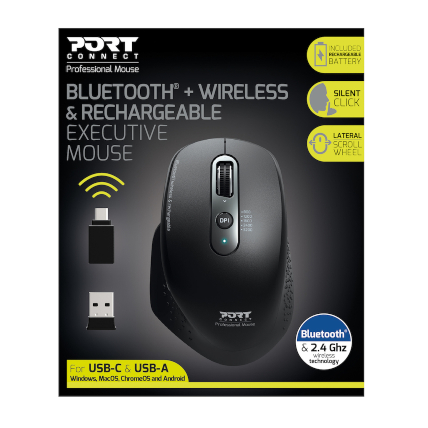 Port Designs Connect Bluetooth Wireless and Rechargeable Executive Mouse - Black - Image 4
