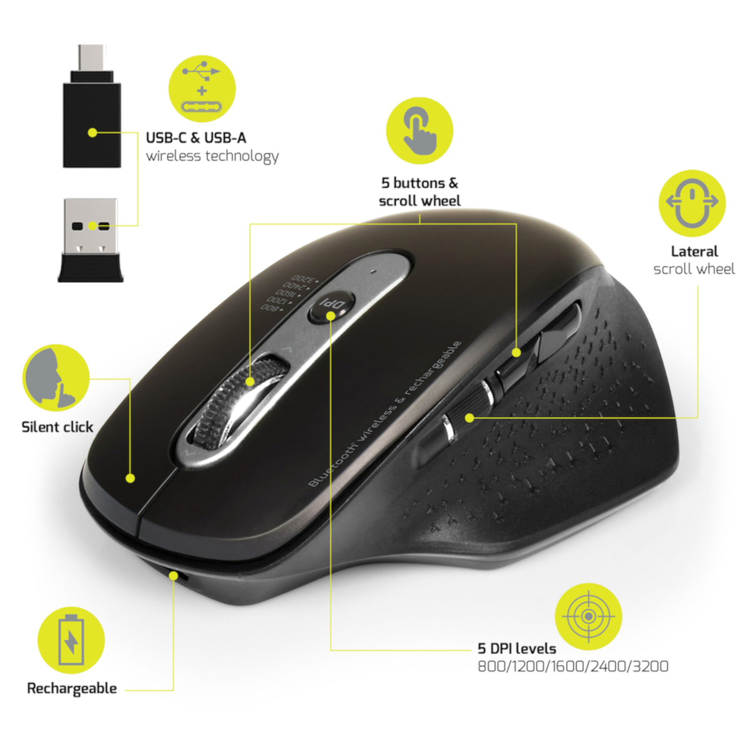 Port Designs Connect Bluetooth Wireless and Rechargeable Executive Mouse - Black - Image 3