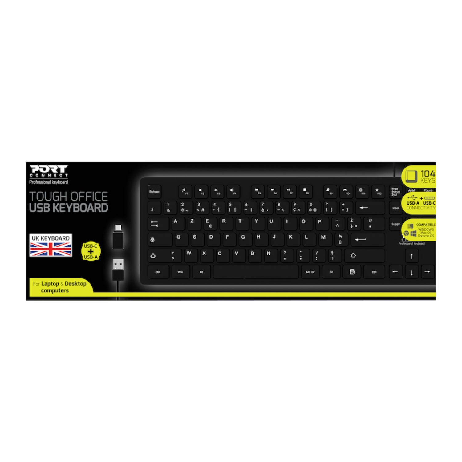 Port Designs Connect Tough Office USB Keyboard - Black - Image 4