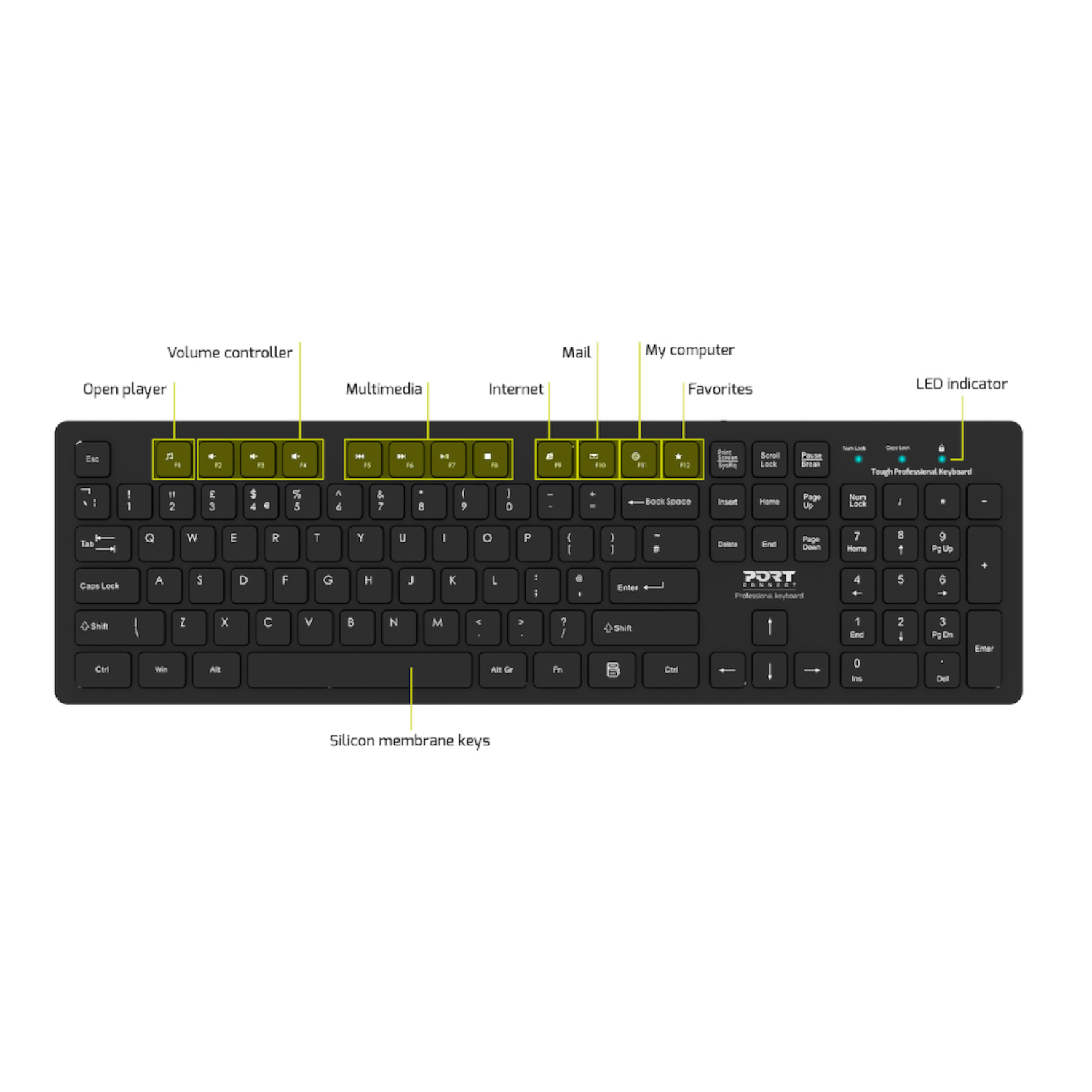 Port Designs Connect Tough Office USB Keyboard - Black - Image 6